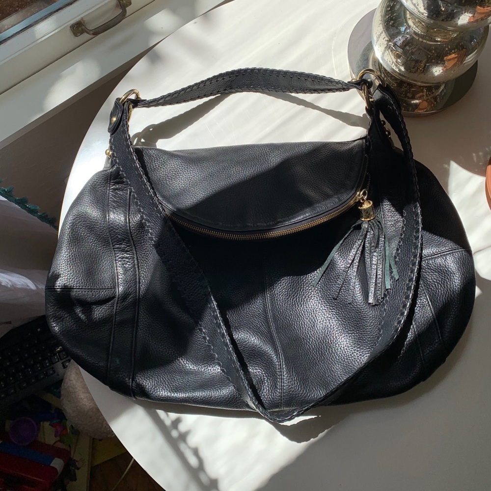 Onna Ehrlich. Black Leather Hobo Satchel. Rachel Bag.